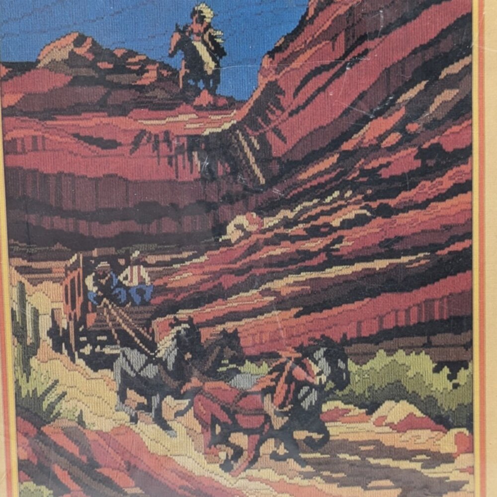 Vtg Monarch Horizons Overland Stage Longstitch Needlepoint Kit Canyon Stagecoach